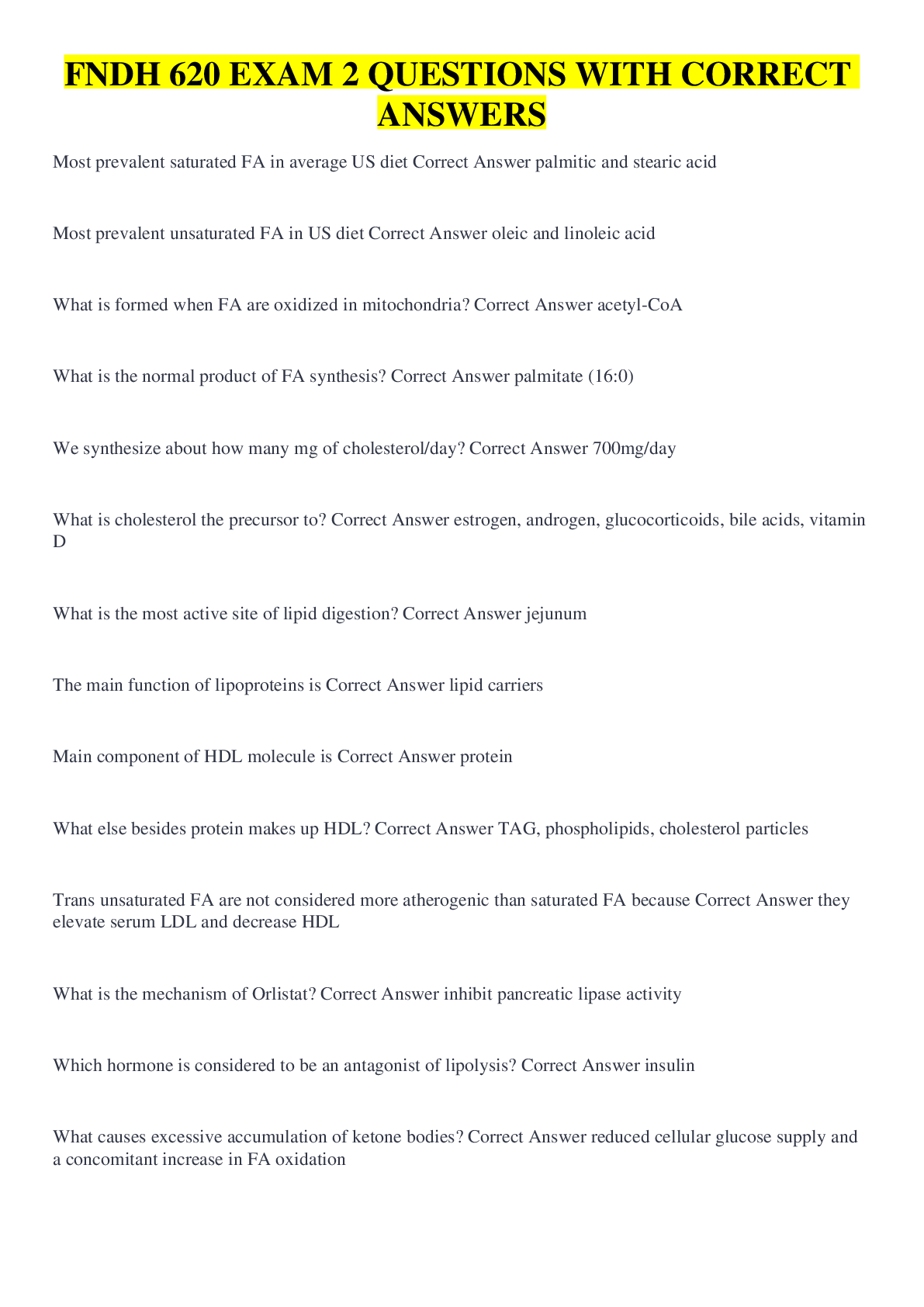 Preview image for FNDH 620 EXAM 2 QUESTIONS WITH CORRECT ANSWERS